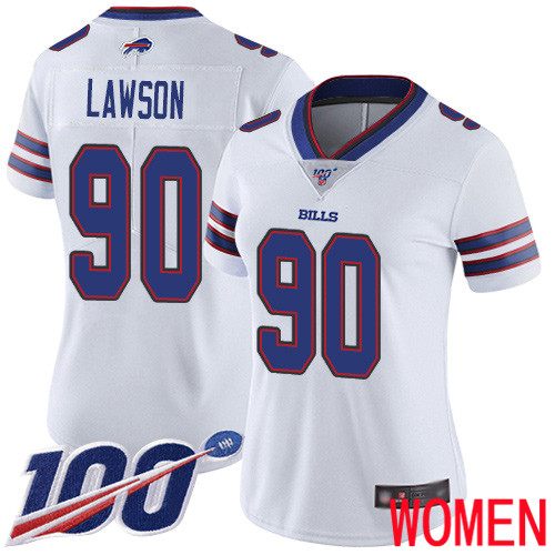Women Buffalo Bills #90 Shaq Lawson White Vapor Untouchable Limited Player 100th Season NFL Jersey